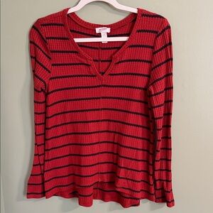 Arizona Jean Company Red and Black Striped Long Sleeve Top